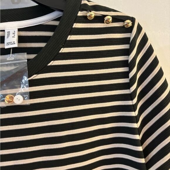 Isaac Mizrahi Live striped Ottoman Pullover Top White shirt underlay detail Sz L - Picture 4 of 9